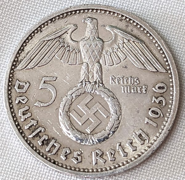 VINTAGE WW2 SILVER NAZI GERMANY 5 REICHSMARK COIN RARE JB Military