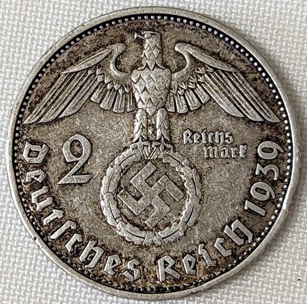 WW2 SILVER NAZI GERMANY 2 REICHSMARK COIN RARE