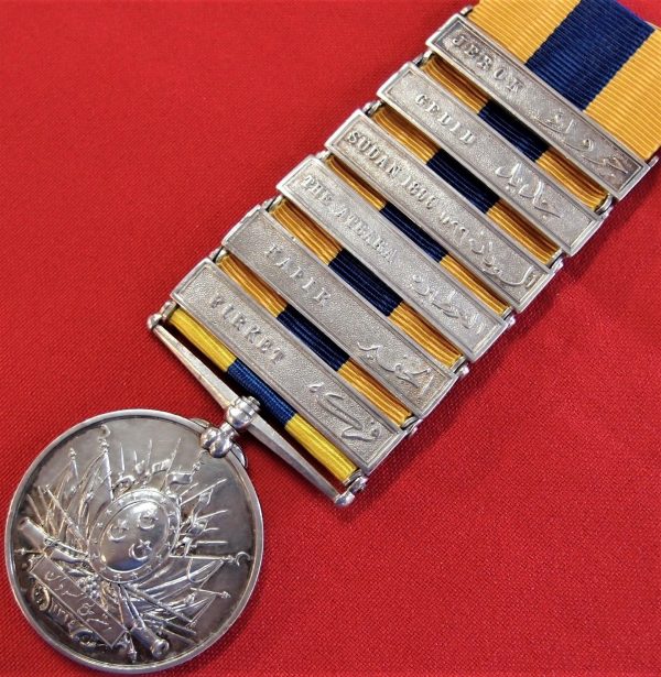 VINTAGE RARE BRITISH EGYPTIAN ARMY KHEDIVE’S SUDAN MEDAL WITH 6 CAMPAIGN BARS
