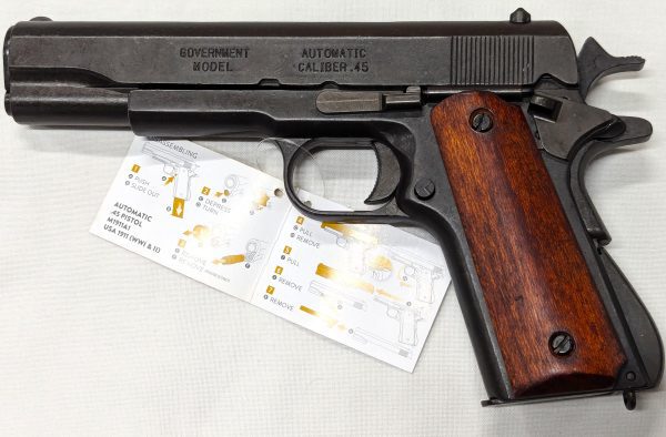 REPLICA M1911 US COLT HAND GUN PISTOL DENIX WITH STRIP DOWN TYPE WOODEN GRIPS