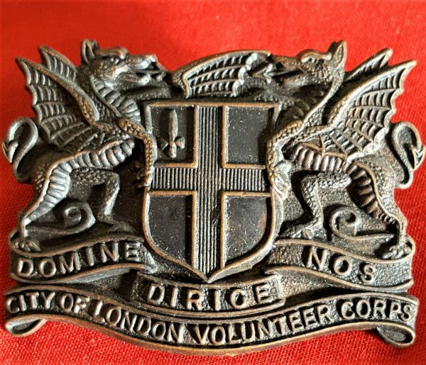WW1 BRITISH ARMY CITY OF LONDON VOLUNTEER CORPS UNIFORM CAP BADGE