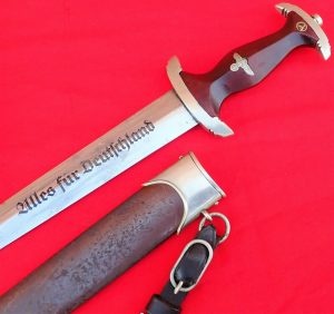 NAZI GERMANY 1ST MODEL 1933 SA DAGGER WITH SCABBARD BY GEBRUDER HELLER