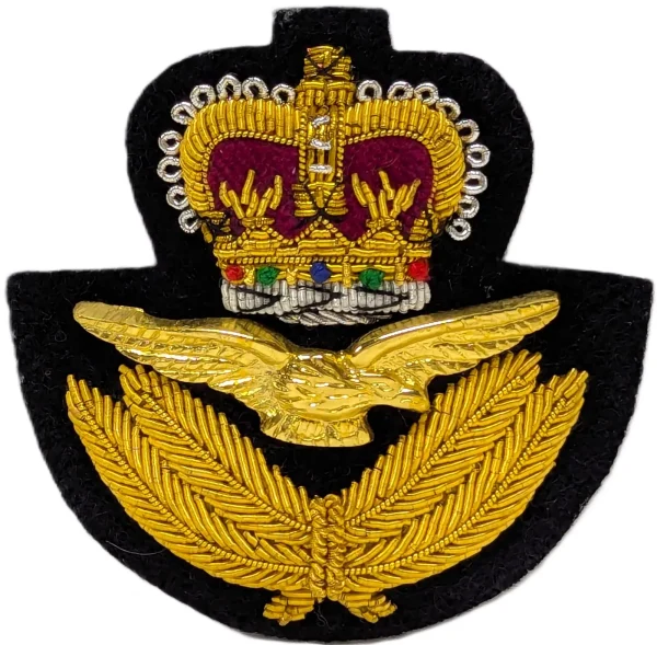 Offered is an original Royal Australian Air Force or Royal Air Force Officer's uniform cap badge. Bullion padded type, with integral gilt metal eagle, bullion wreath etc. Measures 67mm x 65mm. This is badges was bought from a lot from a U.K. manufacturer and have not been worn. Perfect for adding to your naval cap, display for family service or to add to medals etc. Type worn by the R.A.A.F. (-1960's) or R.A.F. from the 1950's.