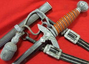 WW2 Germany Luftwaffe officer’s 2nd pattern dagger and scabbard with hangers by SMF Solingen.