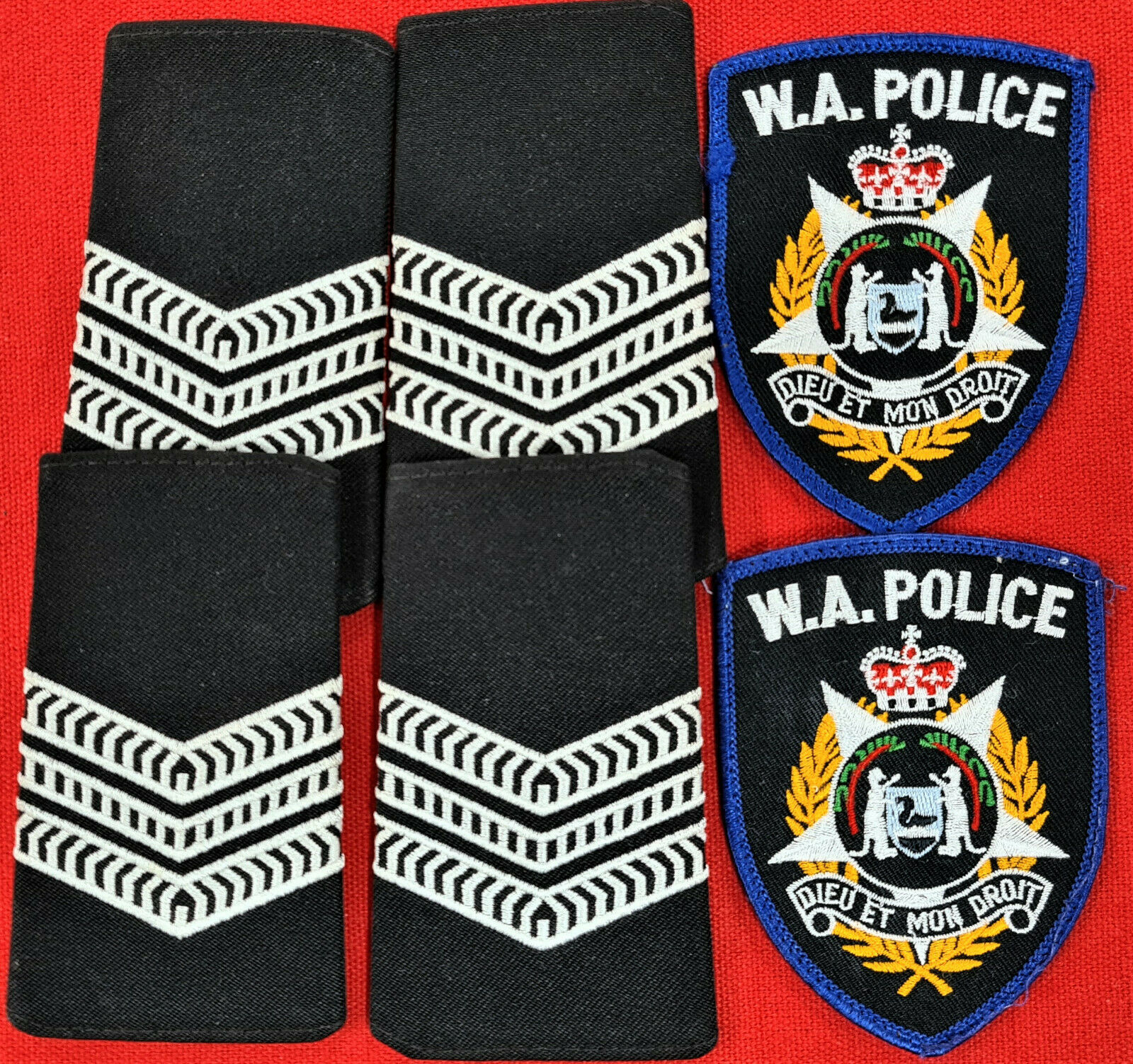VINTAGE 1980’S WESTERN AUSTRALIAN POLICE UNIFORM PATCHES & RANK BADGES JB Military Antiques