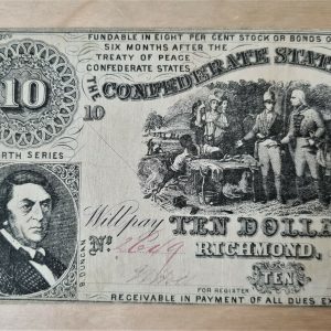 VINTAGE US COFEDERATE STATES OF AMERICA TEN DOLLAR NOTE 4TH SERIES 1861