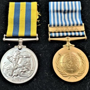 Post WW2 Royal Navy Korean War medal pair to R528649 J T STORE FRMN RFA