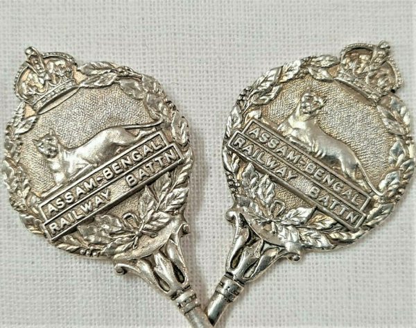 WW1 ERA INDIAN ARMY ASSAM BENGAL RAILWAY BATTALION SILVER SALT SPOONS 1930