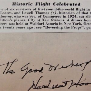 SIGNED CARD OF U.S. PRESIDENT HERBERT HOOVER AERONAUTICAL PLANE