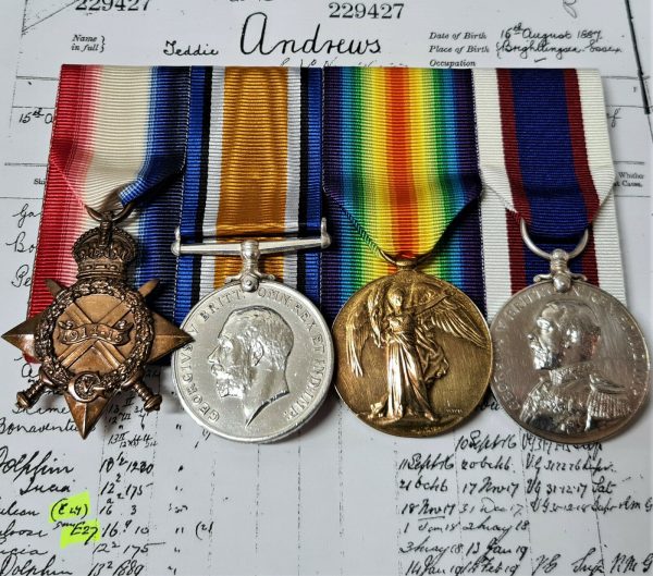 *C7 & E27 SUBMARINES* WW1 ROYAL NAVY SUBMARINE MEDALS 229427 TEDDIE ANDREWS