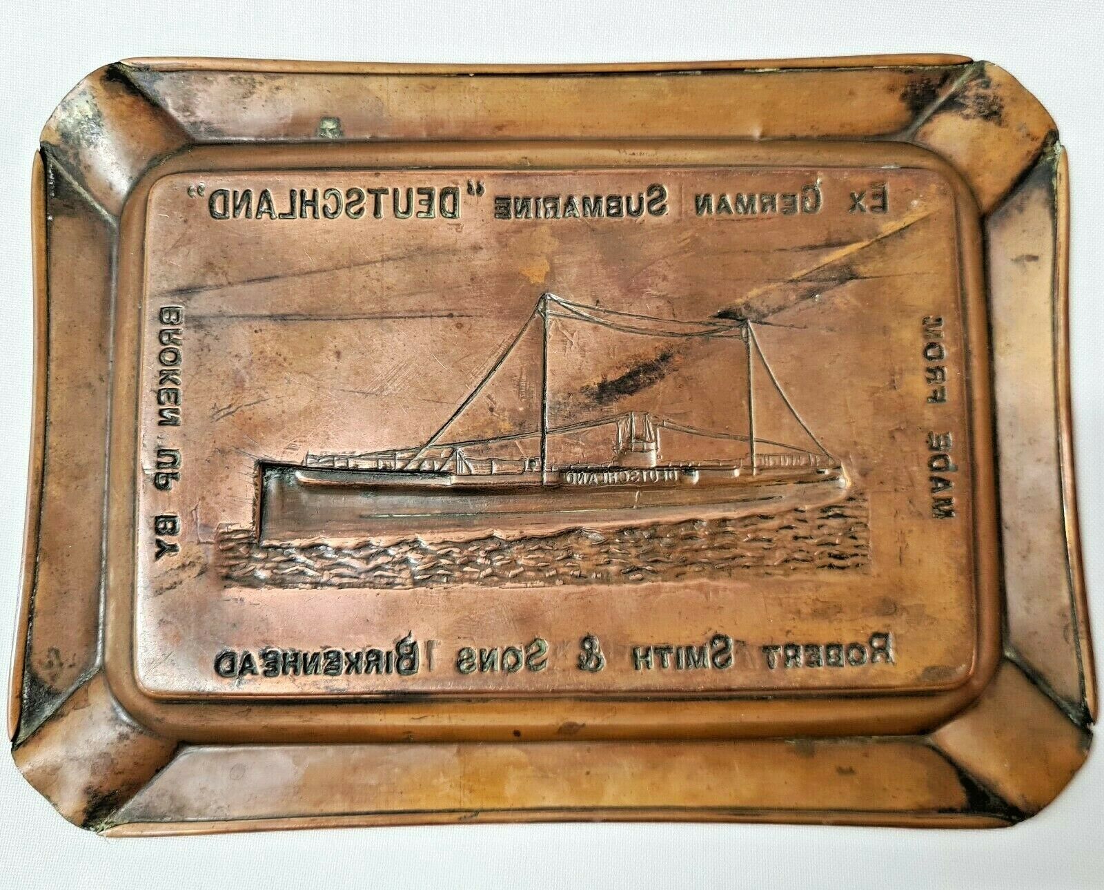 Ww1 Scrapped German Submarine U 155 Deutschland Copper Fundraising Ashtray Jb Military Antiques