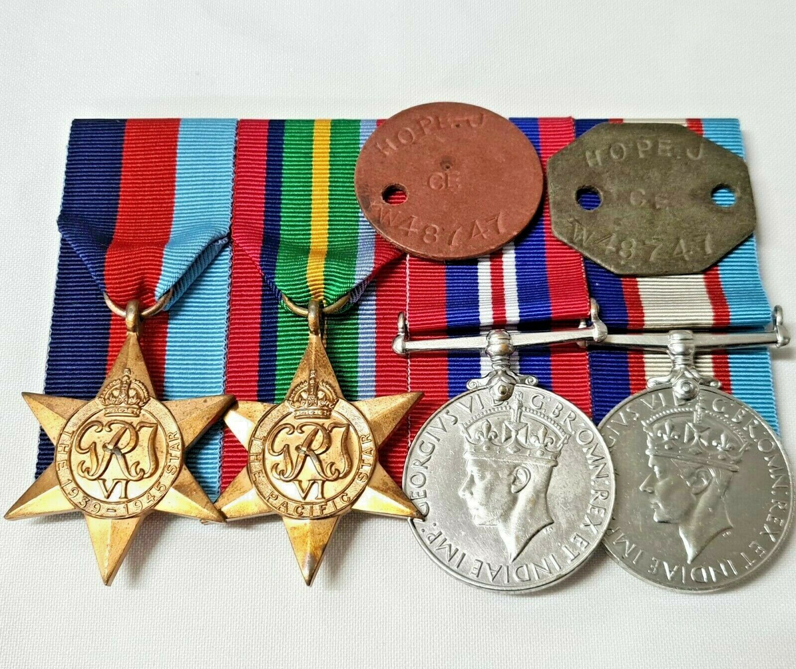 WW2 AUSTRALIAN ARMY PACIFIC MEDAL GROUP & DOG TAGS W48747 JOHN HOPE JB Military Antiques