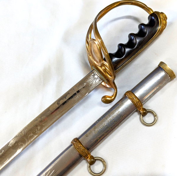 RARE COLONEL CHEESMAN 1902 US ARMY INFANTRY OFFICERS ETCHED SWORD & SCABBARD WW1