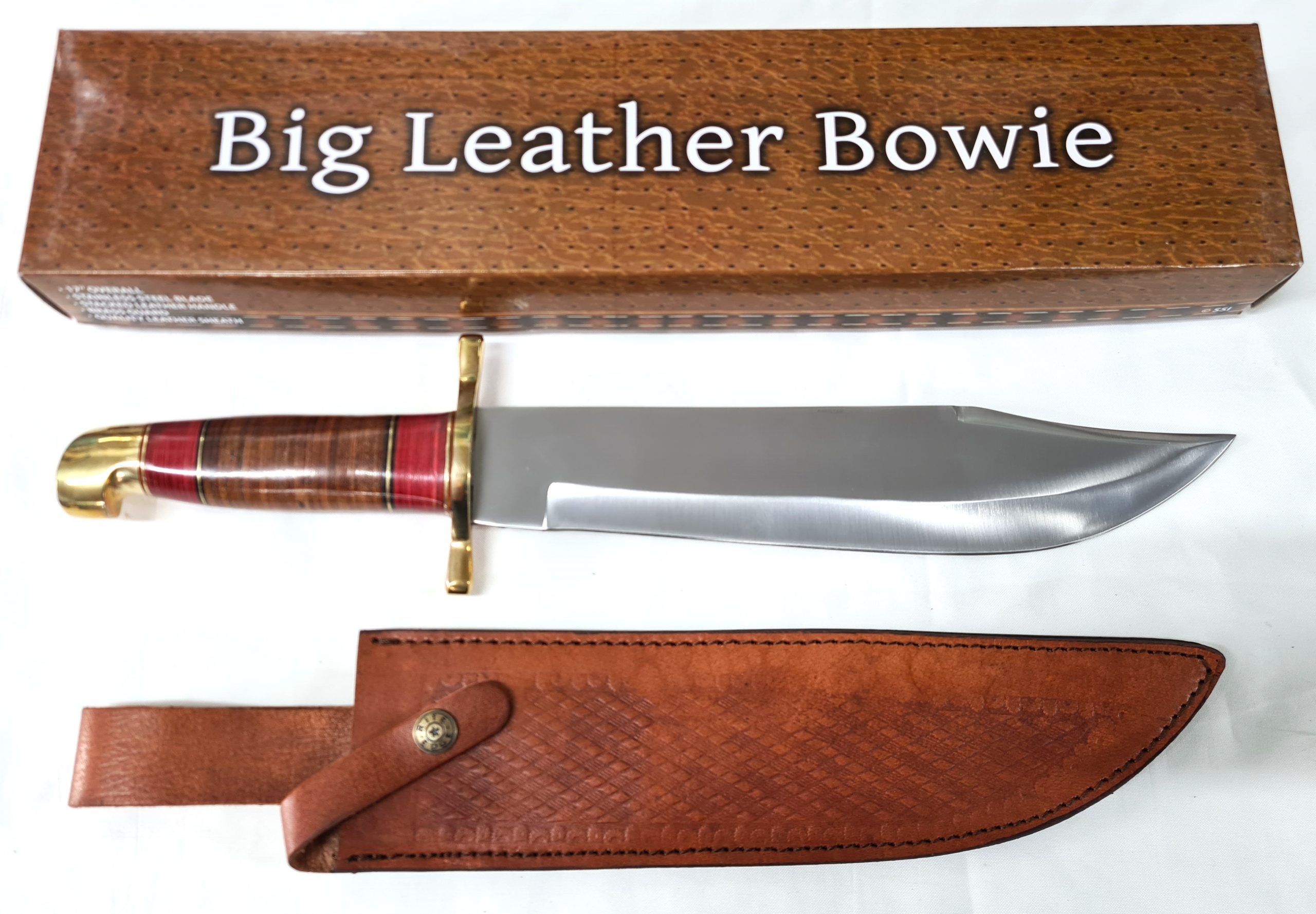 Big Leather Bowie Knife with Leather Sheath JB Military Antiques