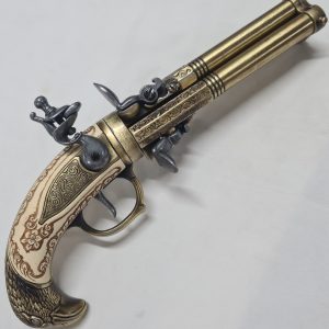 French 3 barrel flintlock pistol bronze Denix