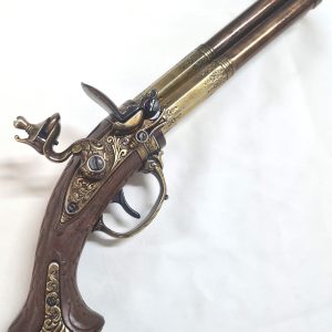 DENIX FRENCH REVOLVING TRIPLE BARREL FLINTLOCK PISTOL FRANCE 18THc. ENGRAVED