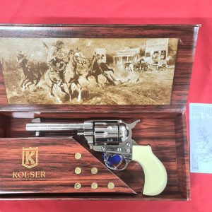 Western Thunderer Single Action Army Revolver 45 pistol with 6 cap gun bullet rounds and gift box by Kolser nickel with faux ivory handle