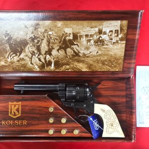 Western Peacemaker Single Action Army Revolver 45 pistol with 6 cap gun bullet rounds and gift box by Kolser black with faux ivory snake handle