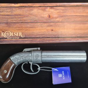 ALLEN & THURBER PEPPERBOX PISTOL 6 SHOTS 1837 IN ANTIQUE STEEL FINISH - REPLICA KOLSER GUN