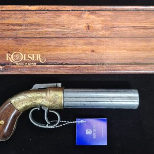 ALLEN & THURBER PEPPERBOX PISTOL 6 SHOTS 1837 IN ANTIQUE BRASS & STEEL FINISH - REPLICA KOLSER GUN