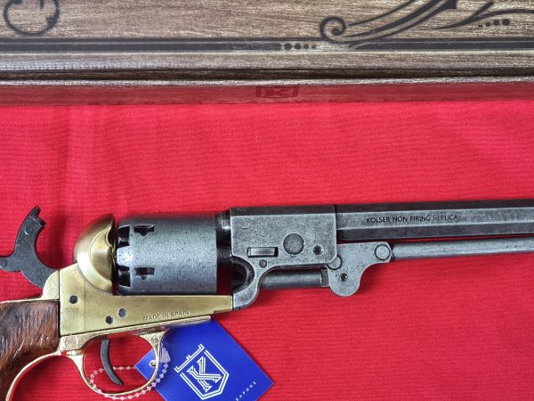 US Western Colt Navy revolver .36 pistol in brass tone and grey metal with gift box by Kolser